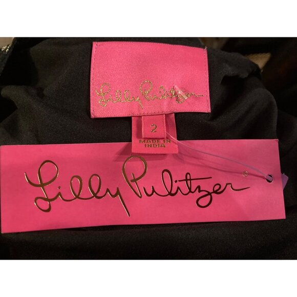 Lilly Pulitzer Cristiana Black Gold Dot Midi Dress Size 2 New With tag - Picture 8 of 8